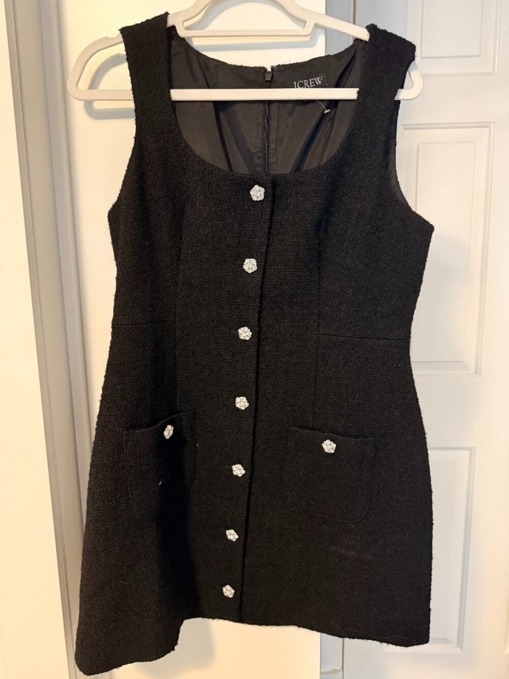 J.Crew Sophia Sleeveless Mini in Black Tweed Jewel Buttons Dress size 10
